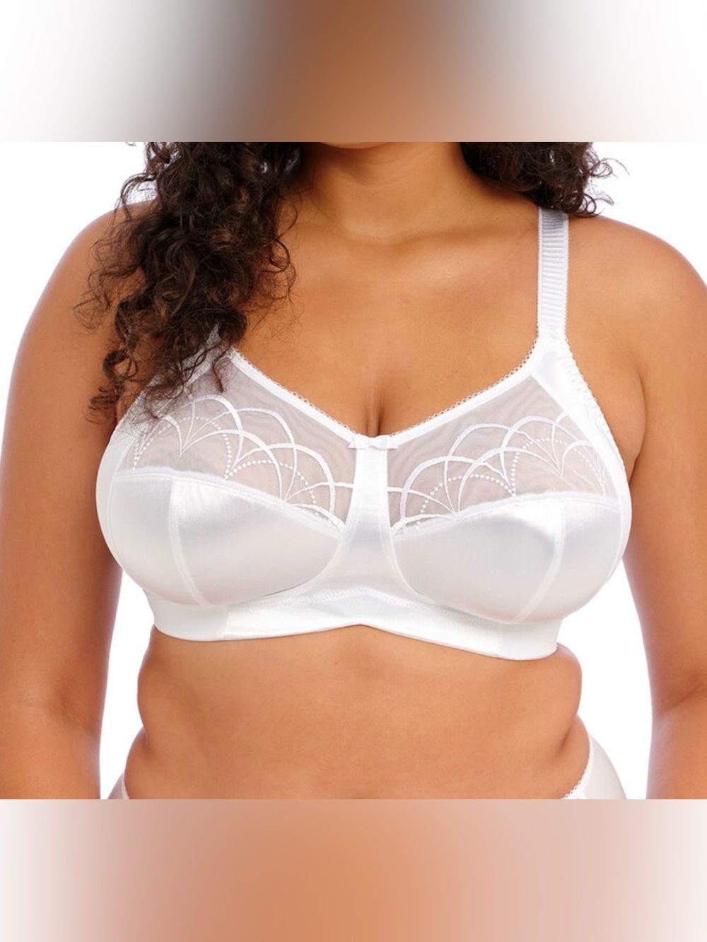 Elomi White Full-Coverage Support Bra with Embroidered Sheer Panels